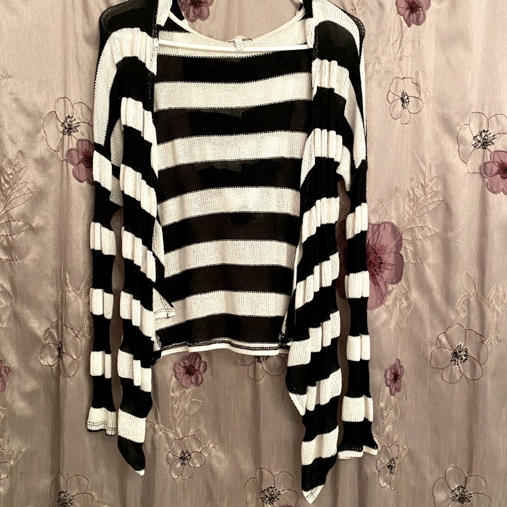 Black and white striped cardigan